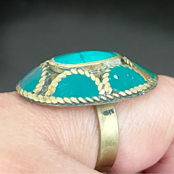 Vintage Turquoise Mosaic Cocktail Ring Size 8 - Picture 8 of 12
